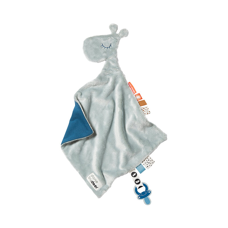 Doudou plat attache-sucette Raffi Bleu Done by Deer produit face