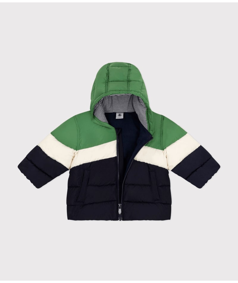 Doudoune Colorblock Verte et Noire Petit Bateau ouverture