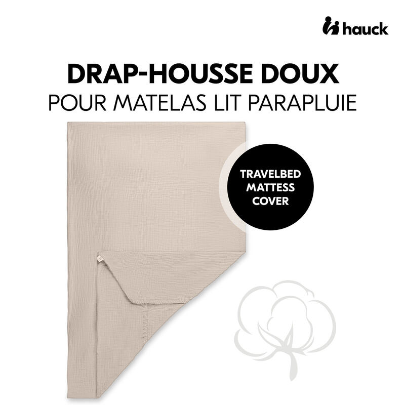 Drap-housse doux pour matelas lits parapluie Hauck Beige Hauck face