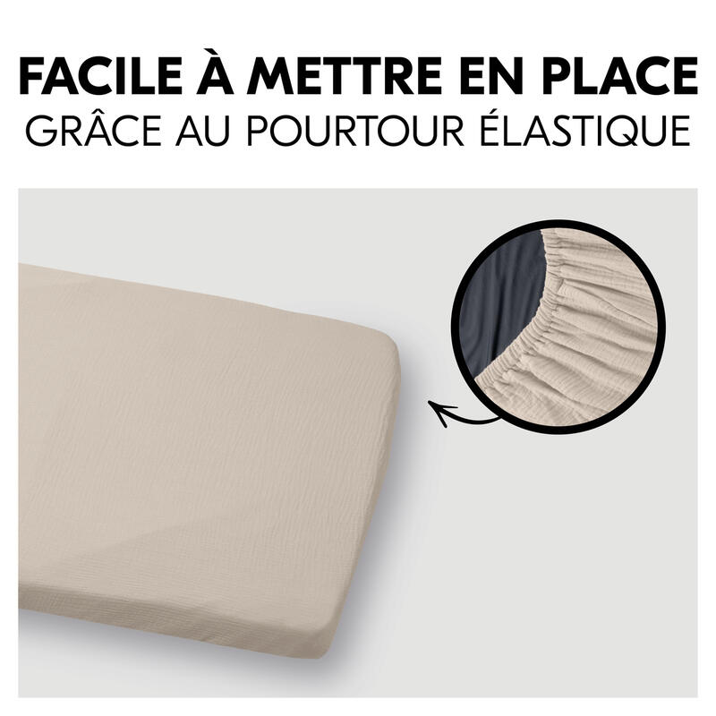 Drap-housse doux pour matelas lits parapluie Hauck Beige Hauck fixation