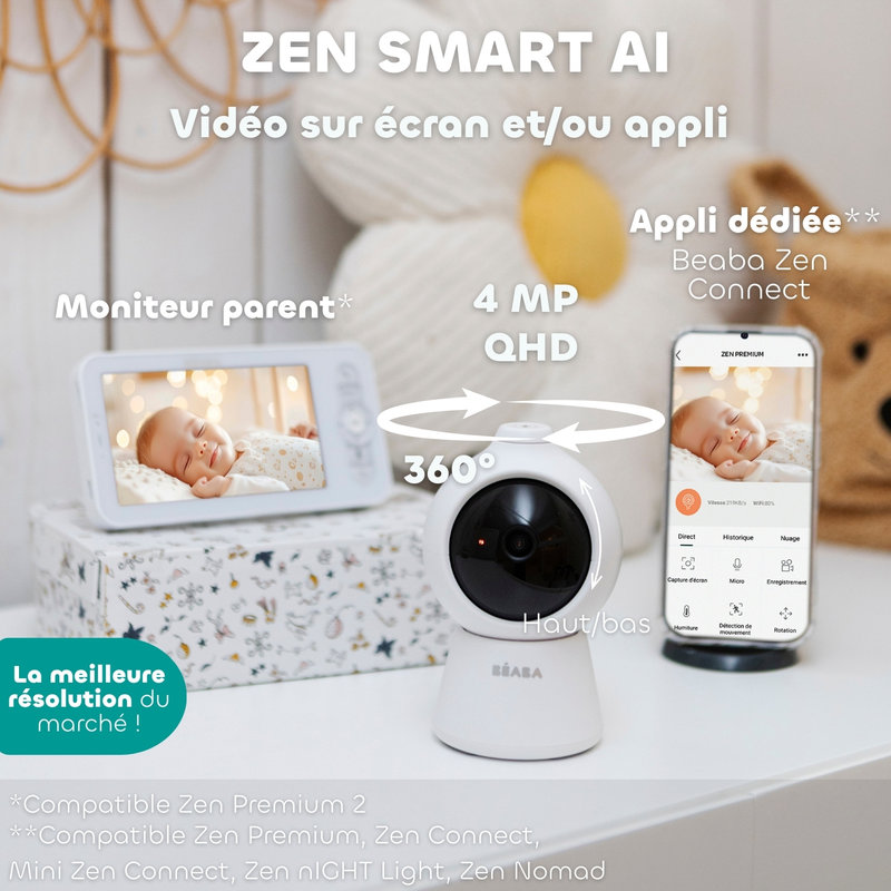 Ecoute bébé Vidéo Zen Smart AI Blanc Beaba contenu