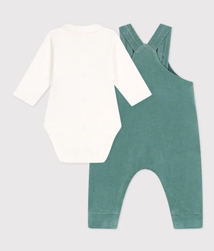 Ensemble 2 pièces body blanc et salopette verte Petit Bateau dos