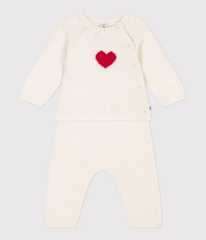 Ensemble 2 pièces en tricot laine et coton Coeur Rouge Petit Bateau