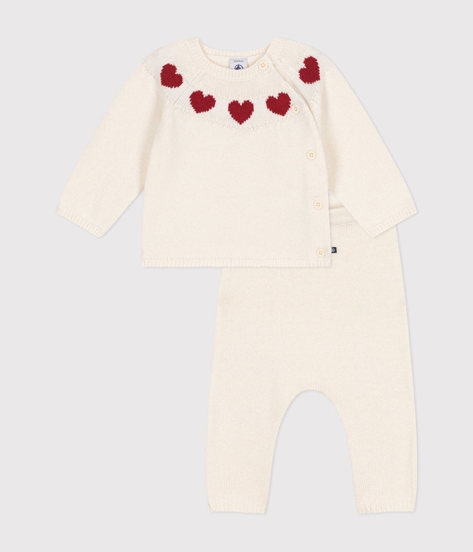 Ensemble 2 pièces en tricot Marshmallow/Coeurs Petit Bateau devant