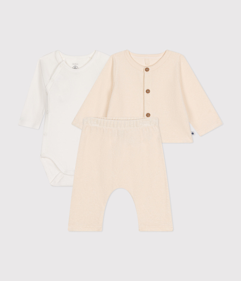 Ensemble 3 pièces en bouclette éponge bébé Avalanche Petit Bateau pantalon