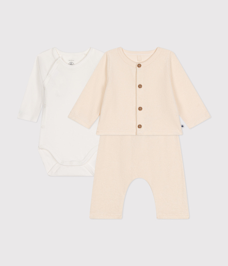 Ensemble 3 pièces en bouclette éponge bébé Avalanche Petit Bateau produit face