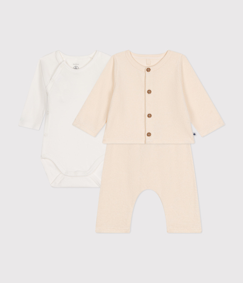 Ensemble 3 pièces en bouclette éponge bébé Avalanche Petit Bateau produit face