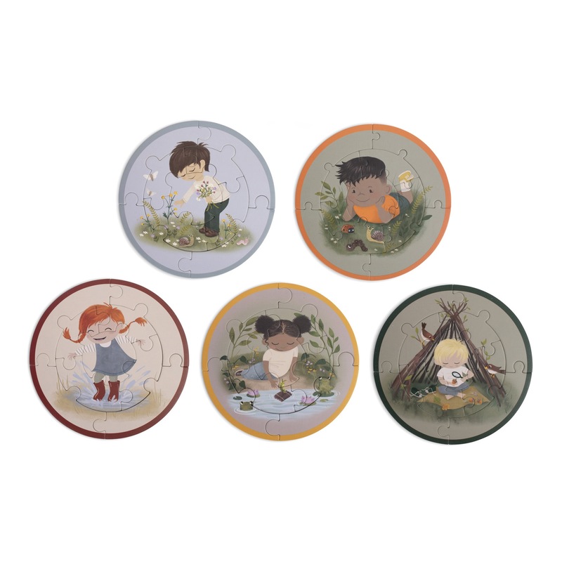 Ensemble de 5 puzzles ronds Petits aventuriers Filibabba face