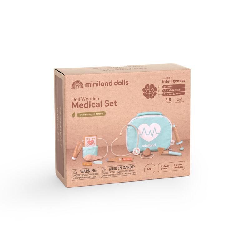 Ensemble médical en bois pour poupées Miniland package