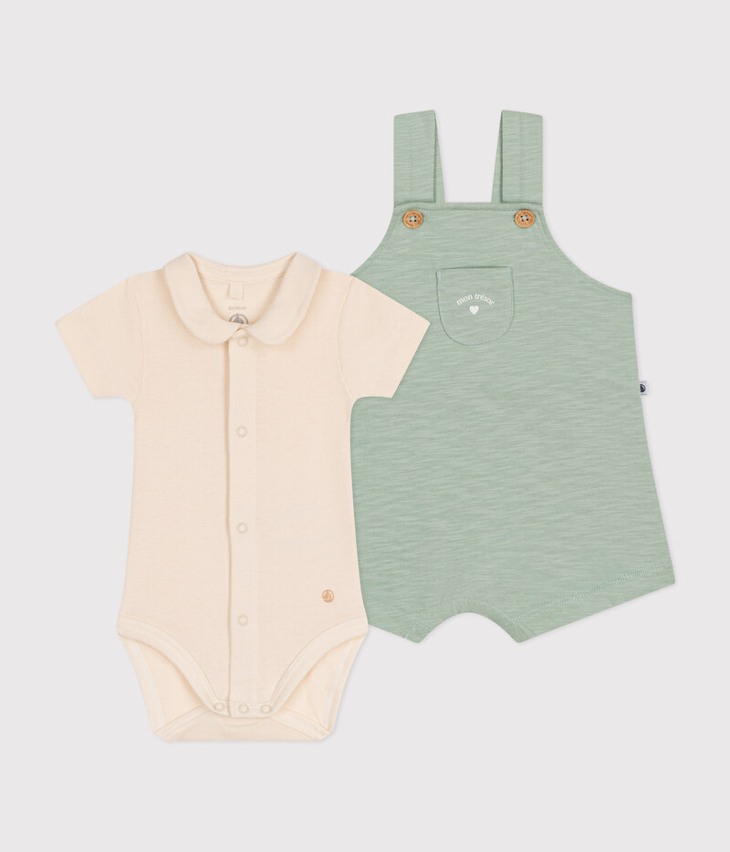 Ensemble salopette en jersey flammé bébé Herbier Petit Bateau produit face