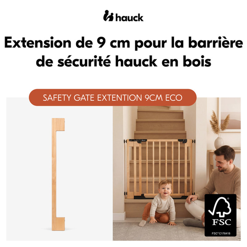Extension 9 cm pour Barrière de sécurité Clear Step Easyclose Eco Beech Hauck infos