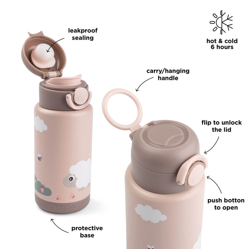 Gourde isotherme Tiny farm Rose 340 ml Done by Deer bouchon