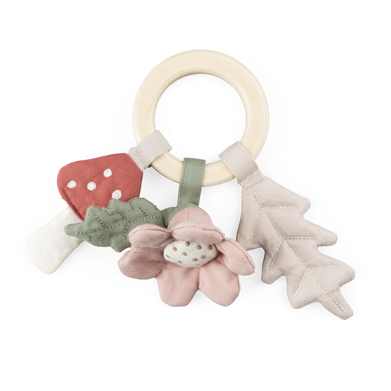 Hochet forêt rose coton bio Sebra produit face