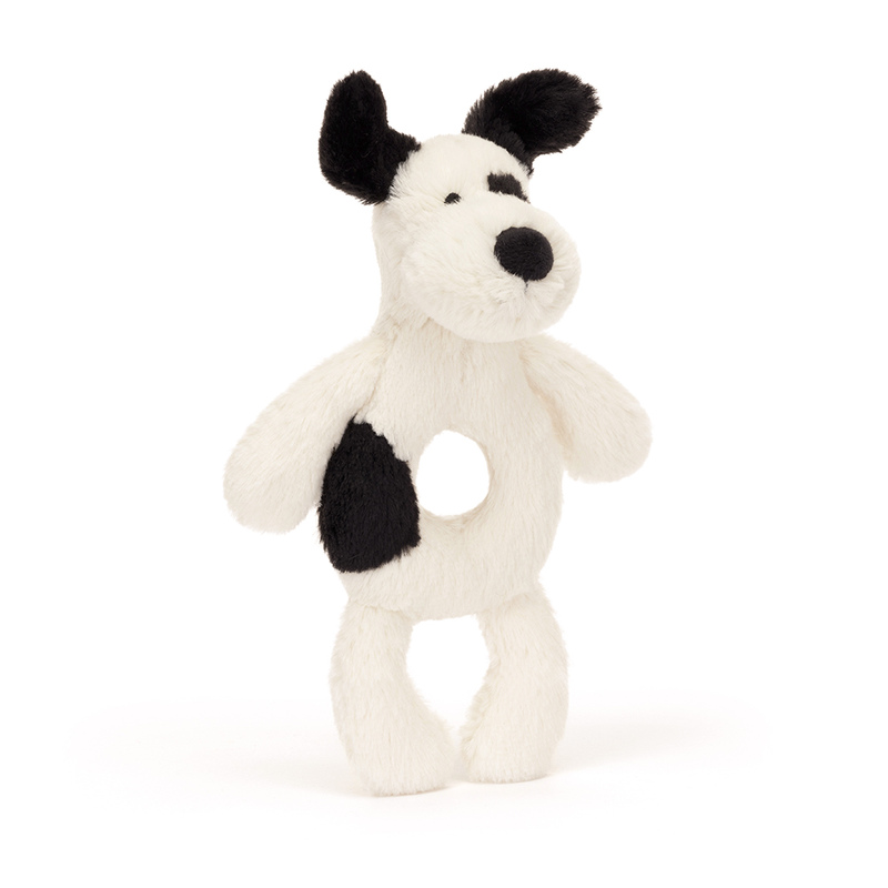 Hochet peluche Bashful Black & Cream Puppy Jellycat Produit cote