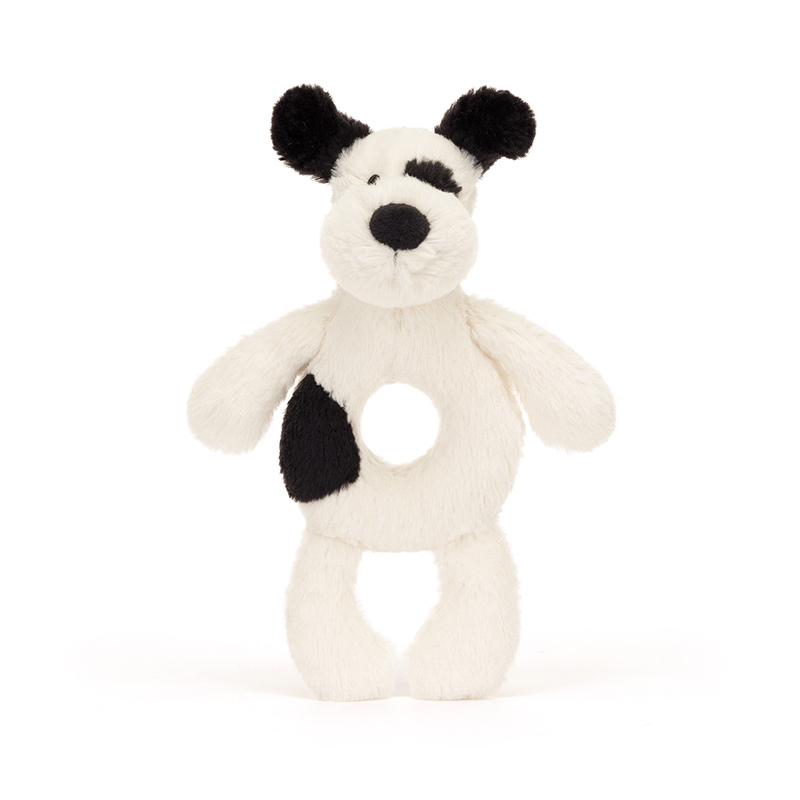 Hochet peluche Bashful Black & Cream Puppy Jellycat Produit face