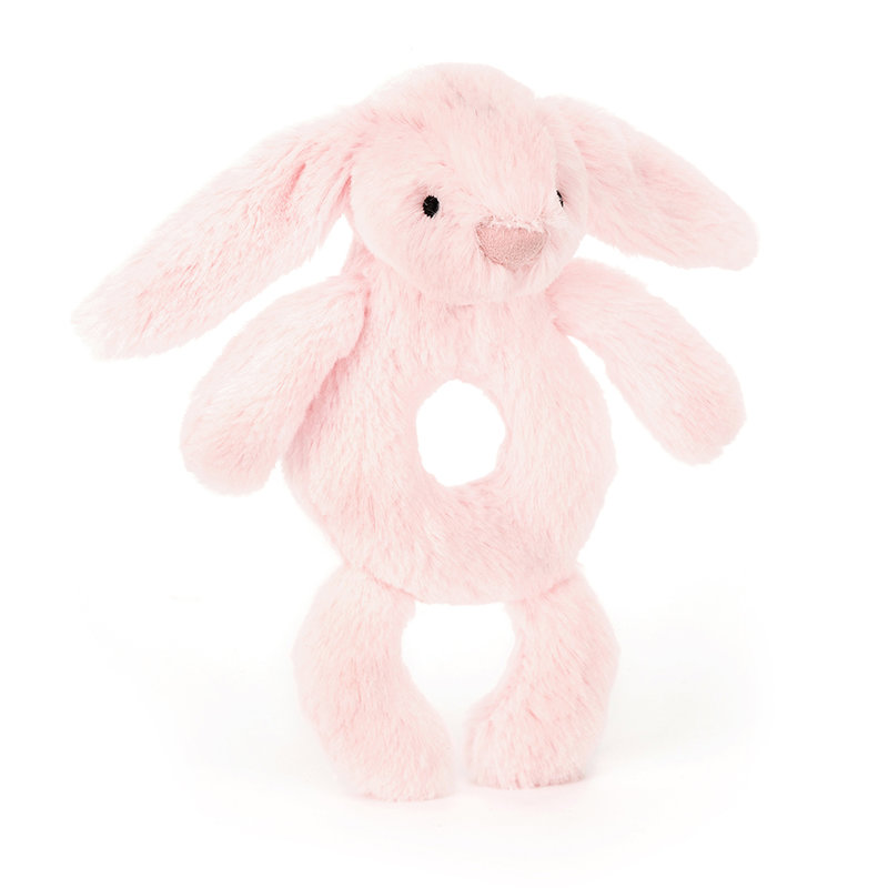 Hochet Peluche lapin Bashful Pink Bunny Jellycat face 