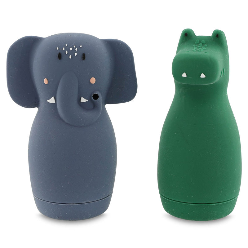 Jouets de bain aspergeur Mrs. Elephant & Mr Crocodile Trixie face