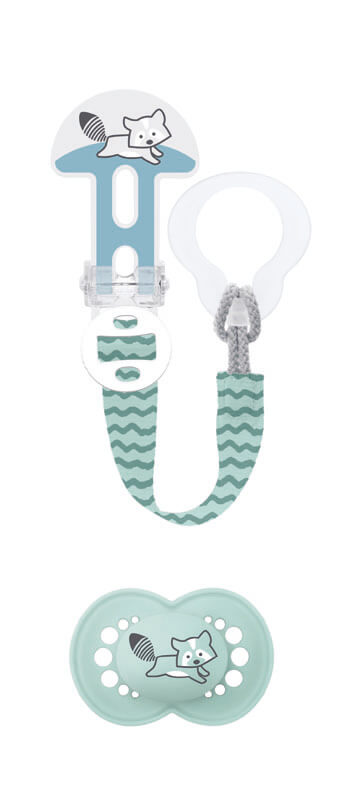 Kit Sucette en silicone et Attache sucette 18 mois+ Aléatoire MAM bleu