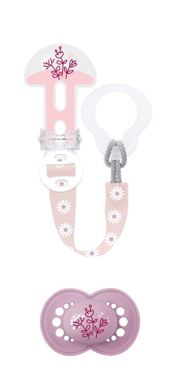 Kit Sucette en silicone et Attache sucette 18 mois+ Aléatoire MAM rose