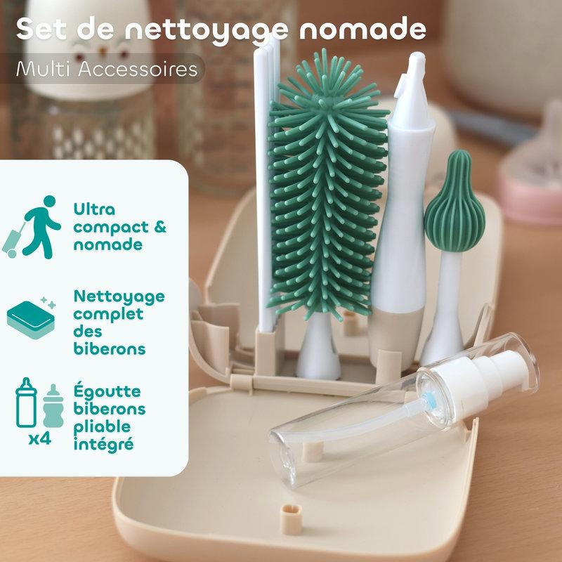 Kit Voyage Egoutte Biberons Goupillon et Accessoires argile BEABA détails 2