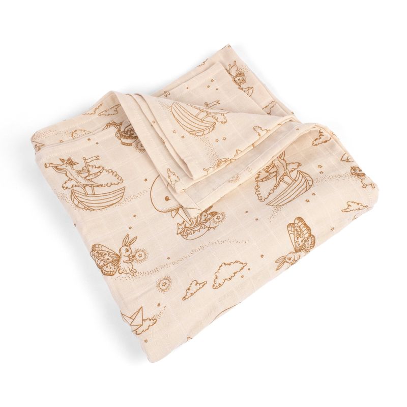 Lange d'emmaillotage 120 x 120 en mousseline de coton bio Filibabba replié