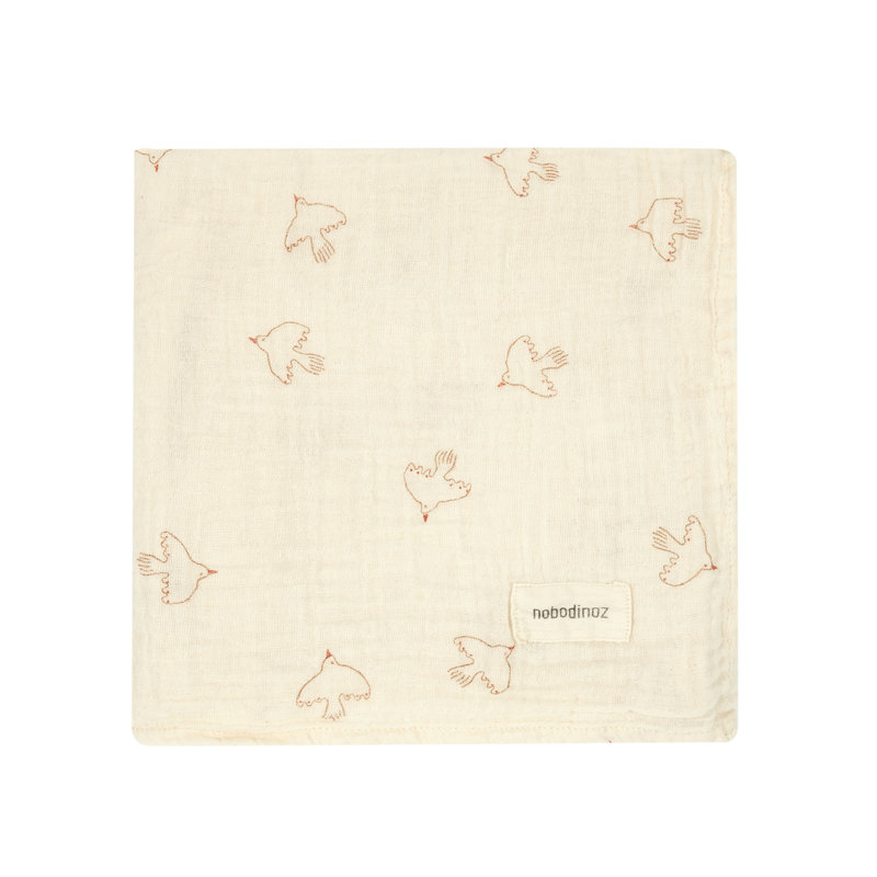 Lange en double gaze de coton lavé Wabi-Sabi Brown Hoshi Birds Nobodinoz lange 2