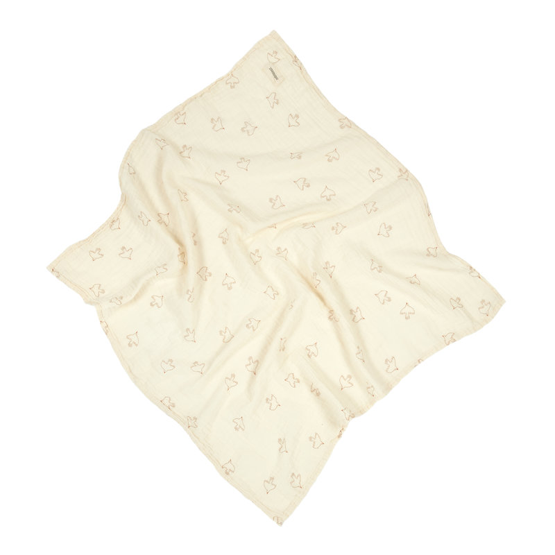 Lange en double gaze de coton lavé Wabi-Sabi Brown Hoshi Birds Nobodinoz lange