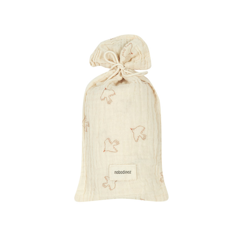 Lange en double gaze de coton lavé Wabi-Sabi Brown Hoshi Birds Nobodinoz sac