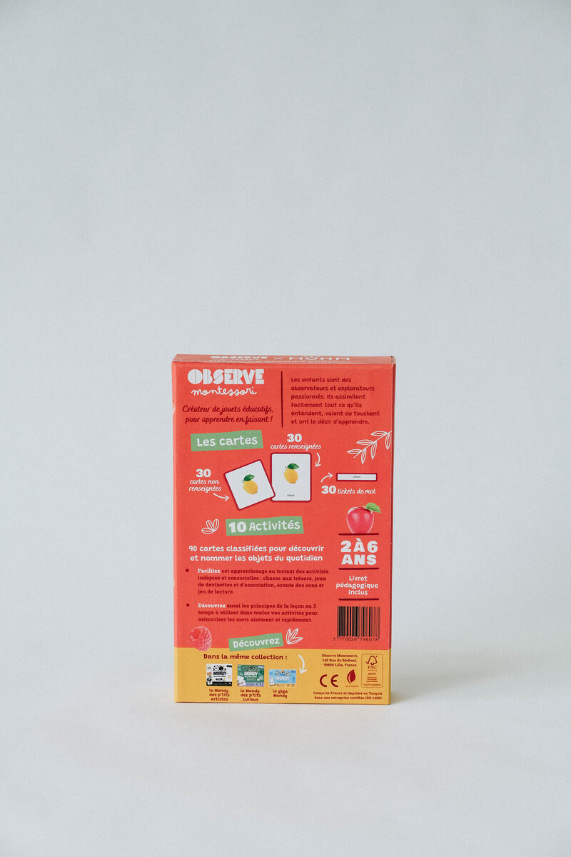 Le Mini-Mondy Fruits & Légumes, jeu de langage Observe Montessori Produit dos