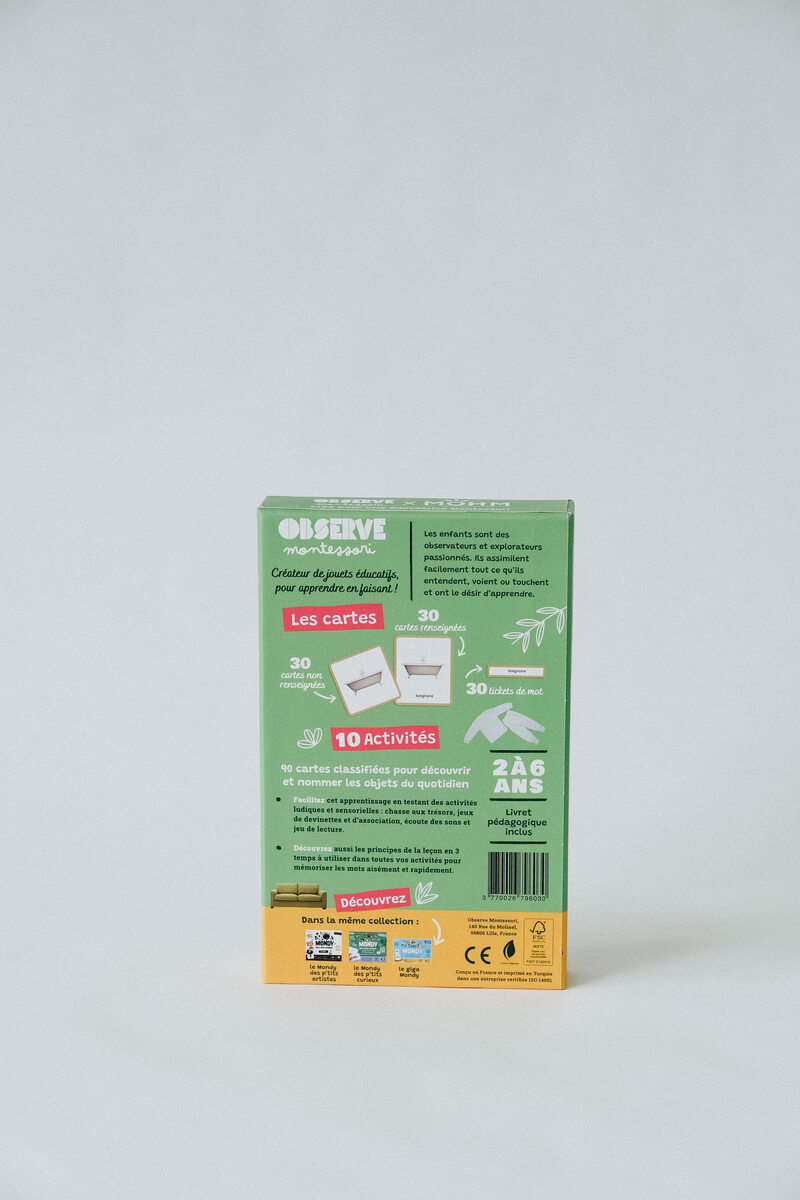 Le Mini-Mondy Maison, jeu de langage Observe Montessori Produit dos