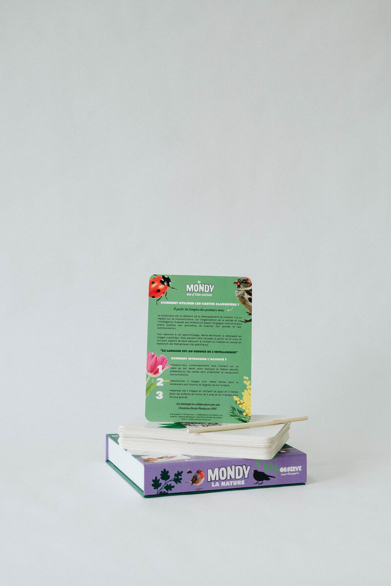 Le Mondy des P'tits Curieux : 45 cartes de langage bilingues sur le thème de la Nature Observe Montessori Produit dos