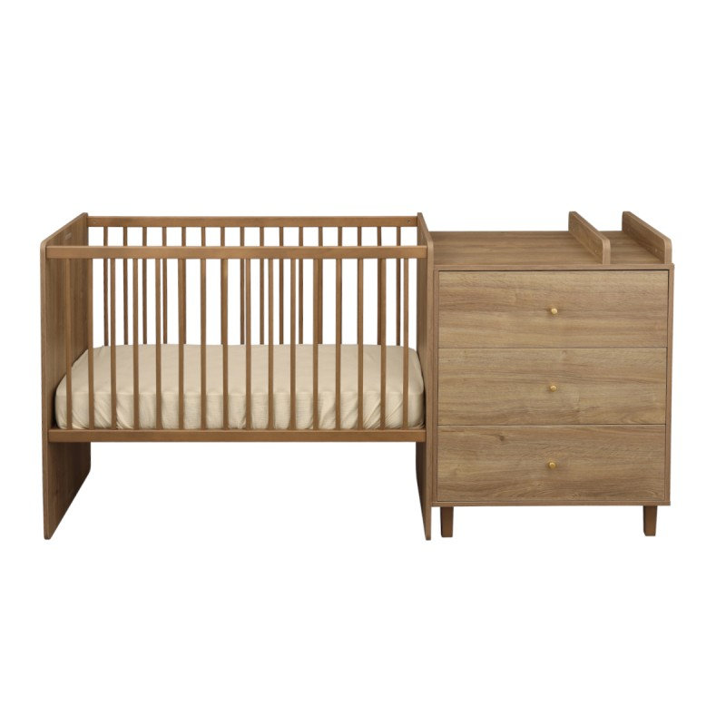 Lit combiné évolutif Mokka Sauthon lit face commode droite