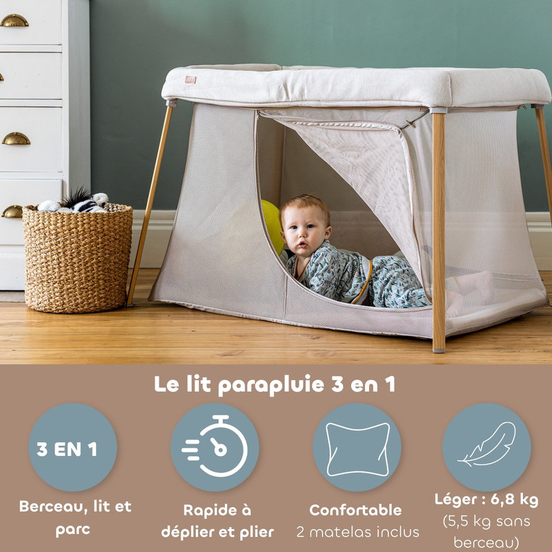 Lit parapluie 3 en 1 Eazy sleep Argile / Gazelle Beaba avantages