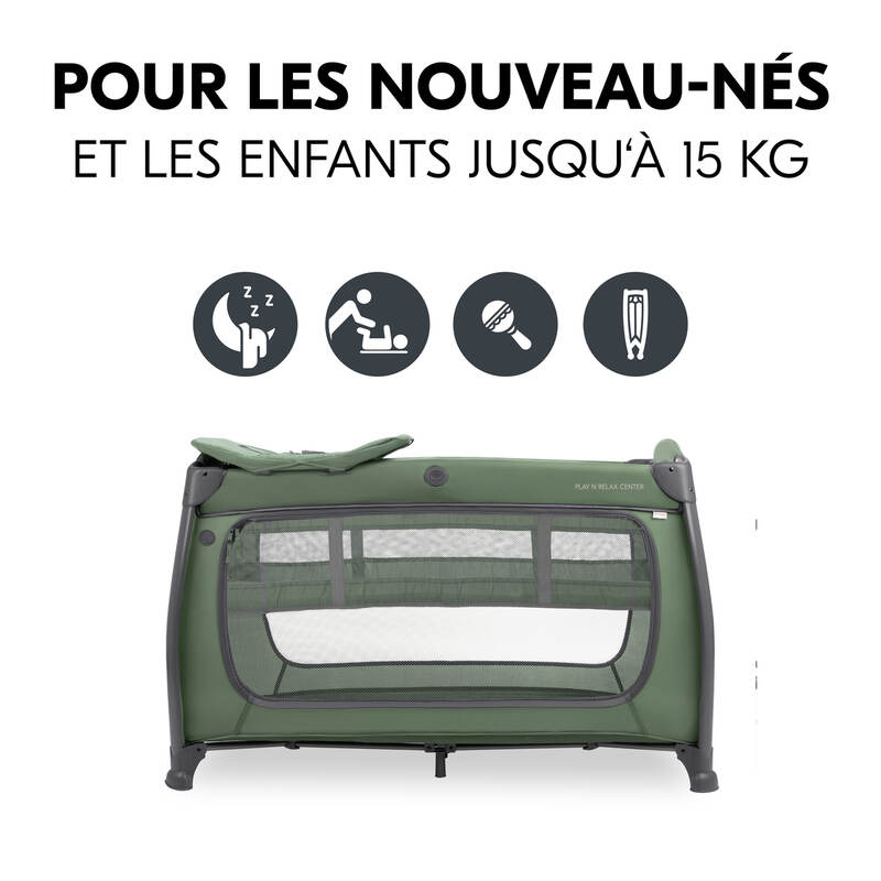Pack lit parapluie Play N Relax center + drap housse Hauck niveaux