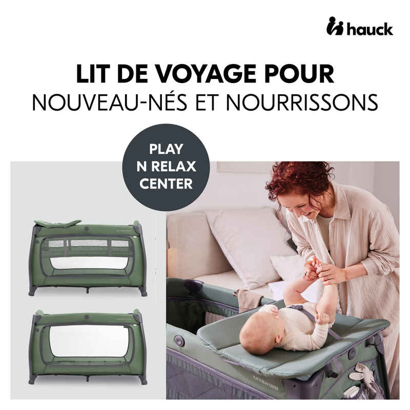 Pack lit parapluie Play N Relax center + drap housse Hauck hauteur