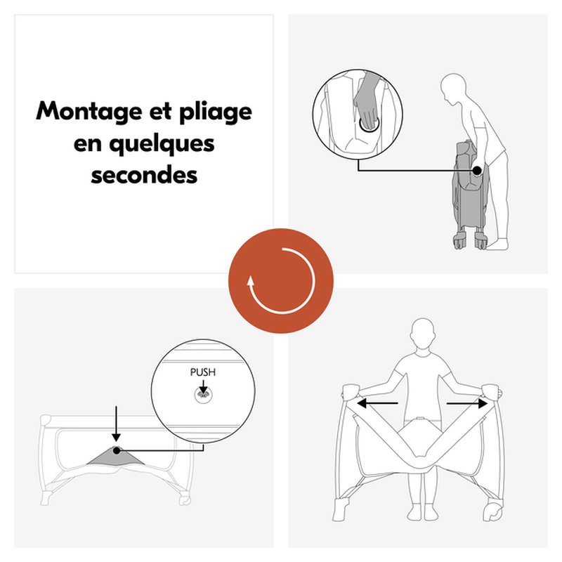 Lit parapluie Sleep N Easyfold Dark Grey Hauck montage pliage