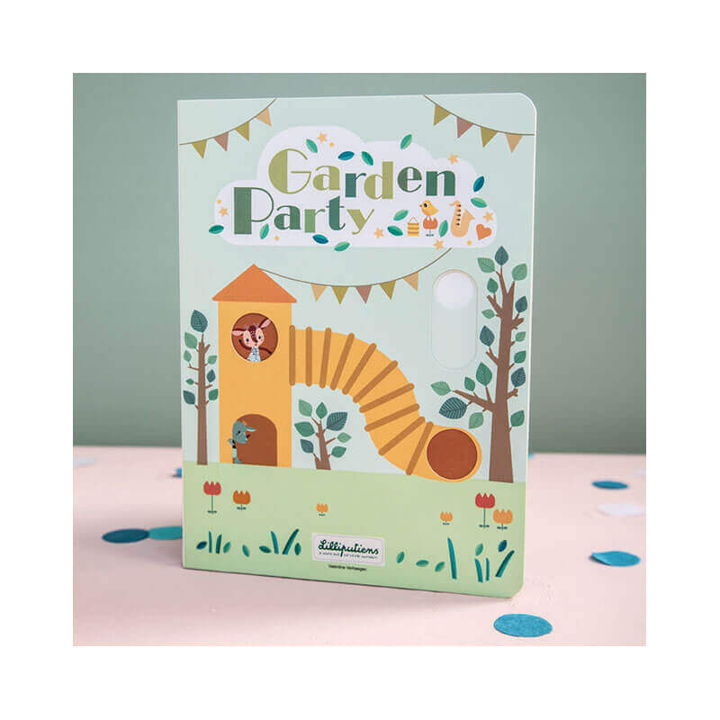 livre carton pop up garden party opposes lilliputiens bambinou couverture lifestyle