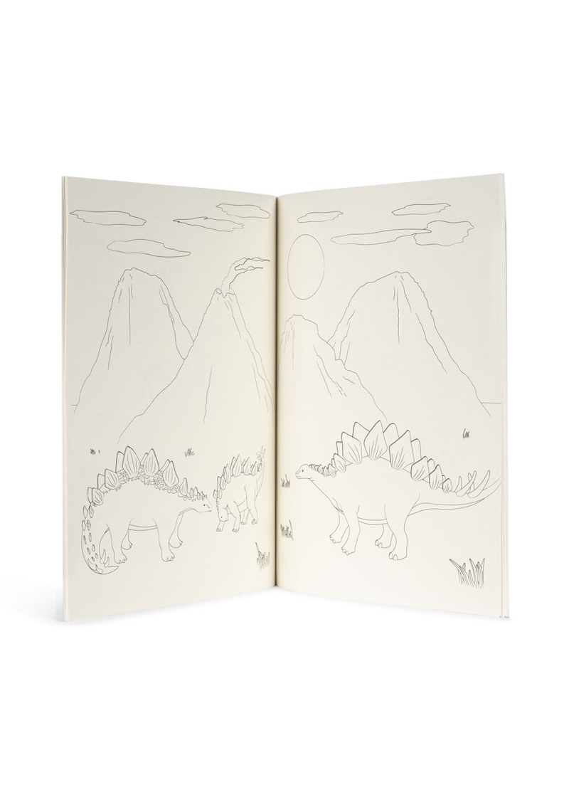 Livre de coloriage et crayons Dino KONGES livr eouvert