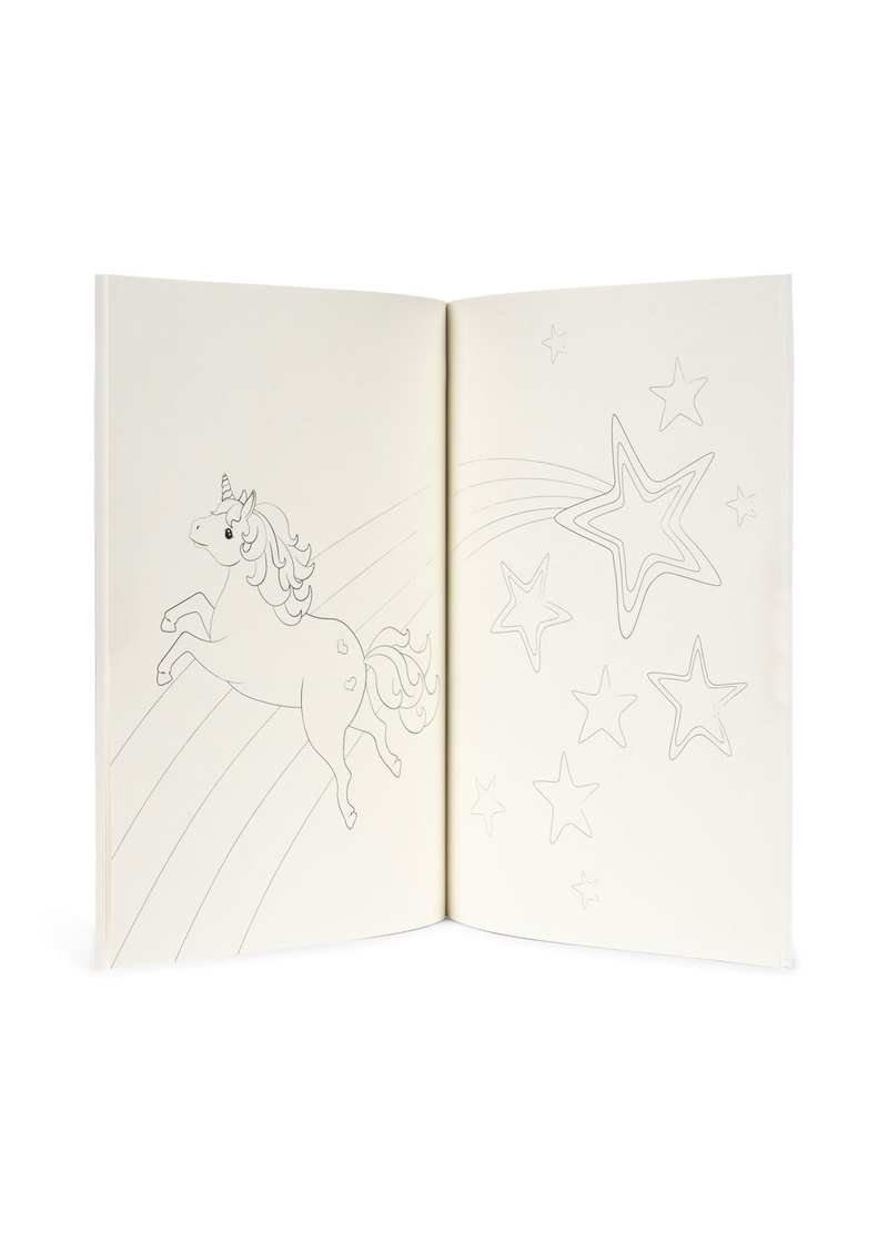 Livre de coloriage et crayons Licorne KONGES livre ouvert