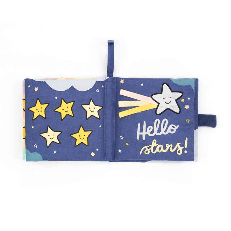 Livre en tissu Hello Moon Jellycat ouvert étoile 