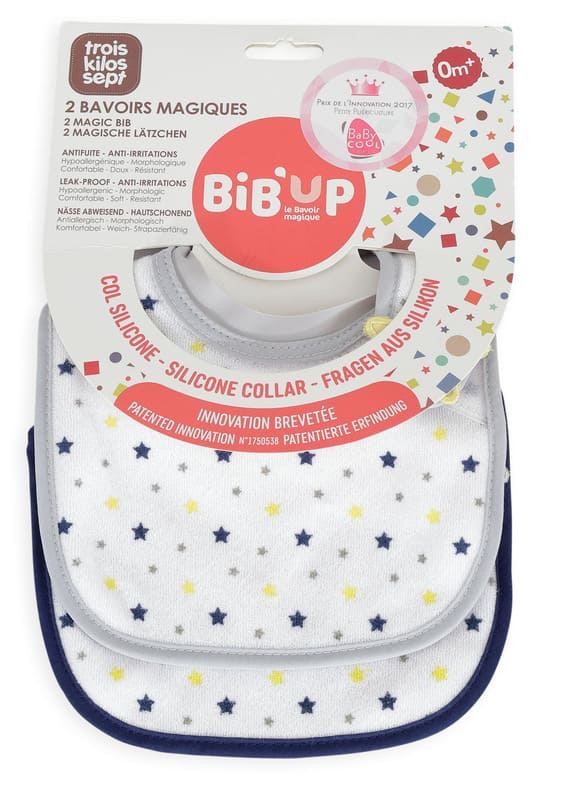 Lot de 2 bavoirs naissance Bib’Up Trois Kilos Sept Packaging