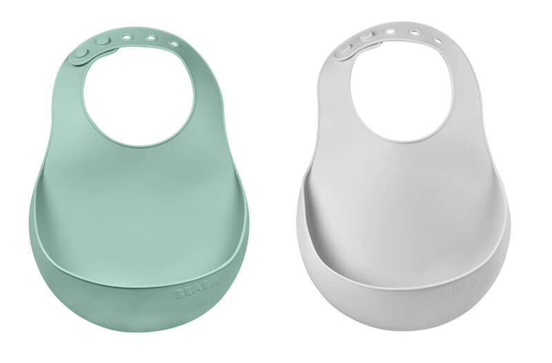 Lot de 2 bavoirs silicone light mist/vert sauge Béaba face