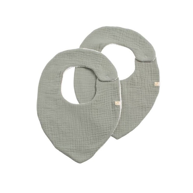 Lot de 2 Bavoirs Unis Sauthon sauge gris