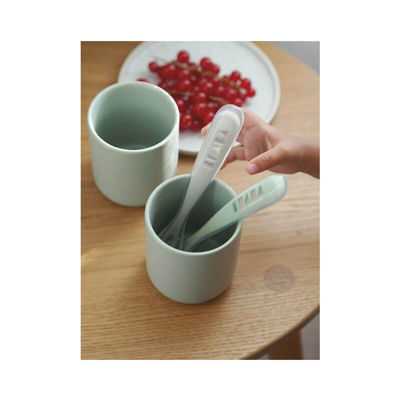 Lot de 2 cuillères Béaba 1er âge en silicone - Rose & Gris