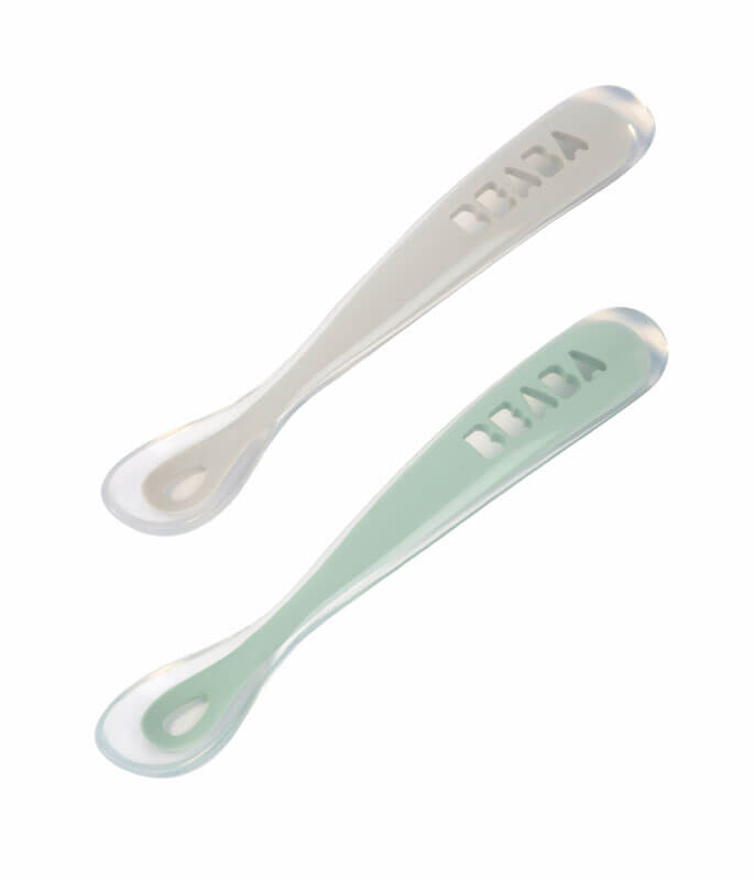 Lot de 2 cuillères silicone 1er âge avec boite Vert sauge Béaba