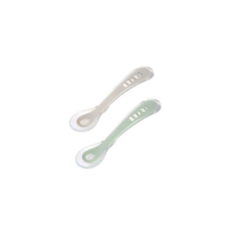 Lot de 2 cuillères silicone 1er âge gris/vert APPRENTISSAGE REPAS