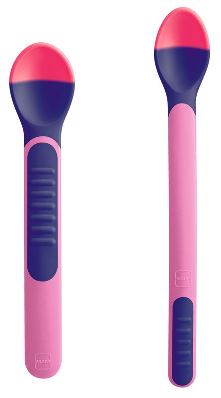 Lot 2 Cuillères thermosensibles avec étui de transport MAM coloris rose changeant