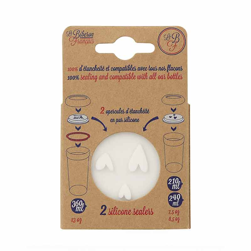 Lot de 2 opercules en silicone Coeurs et My Love Le Biberon Français Packaging