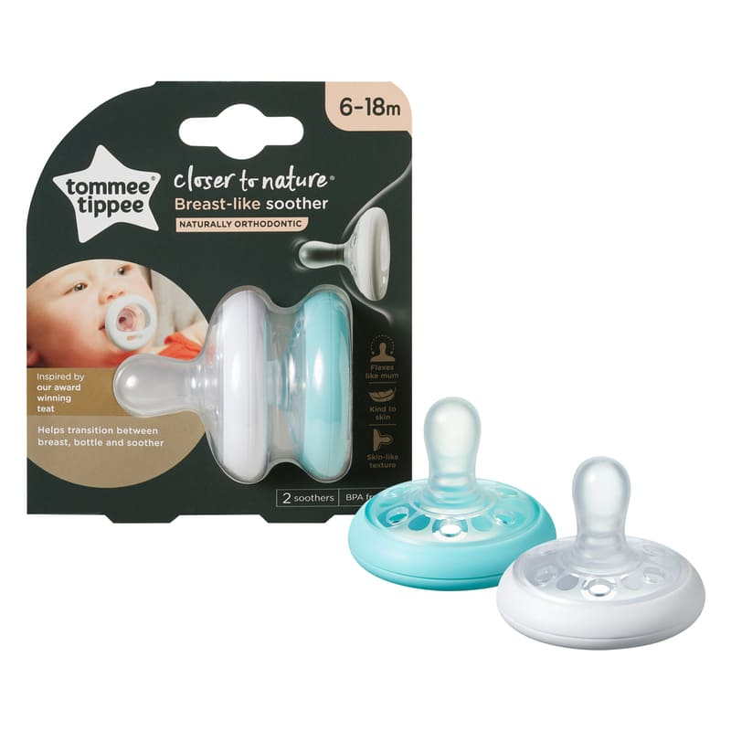 Lot de 2 sucettes CTN Forme Naturelle 6-18 mois blanc/bleu Tommee Tippee Eléments