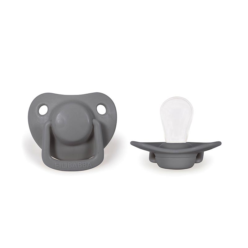 Lot de 2 sucettes anatomique en silicone 0-6m Gris foncé Filibabba